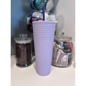 Starbucks Grid Cold Cup 24 oz Tumbler Lilac Purple Studded with Straw NEW
